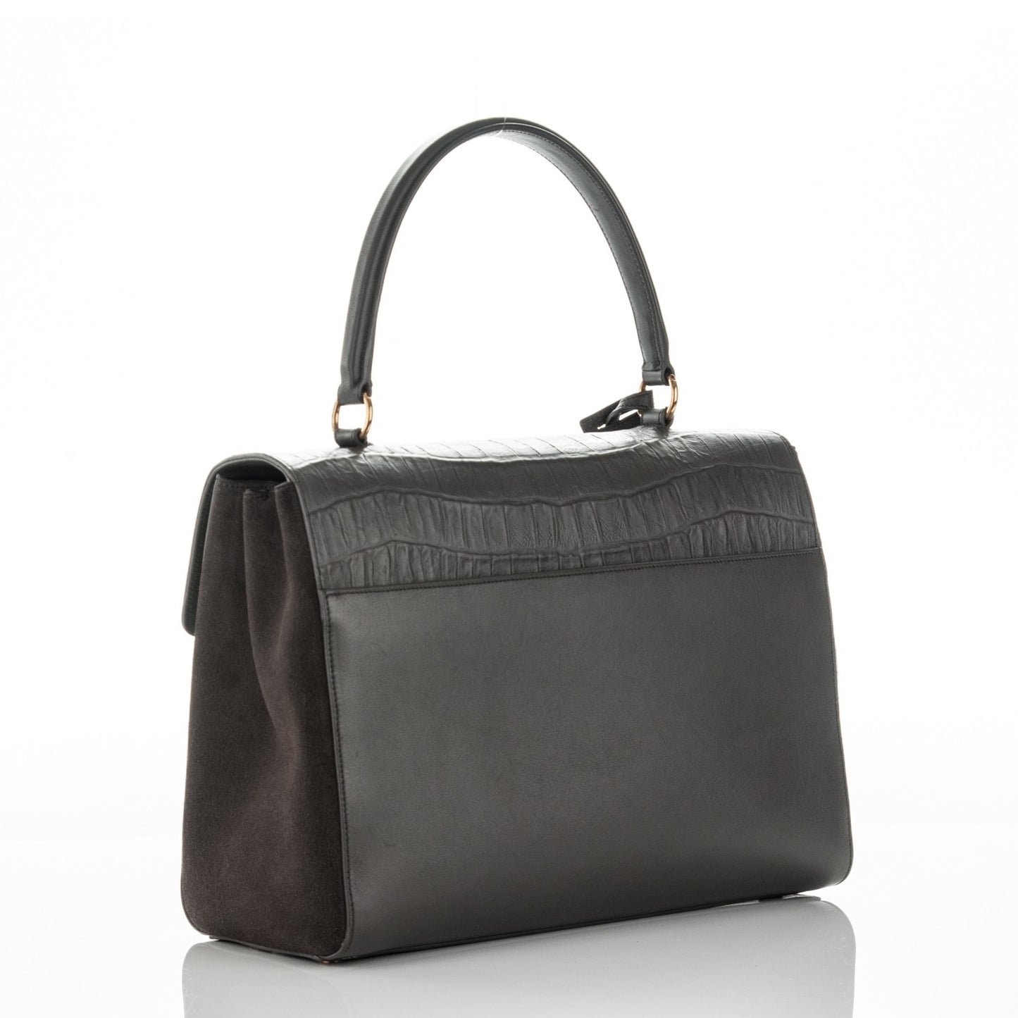 Calfskin Crocodile Embossed Medium Moujik Top Handle Bag Fog