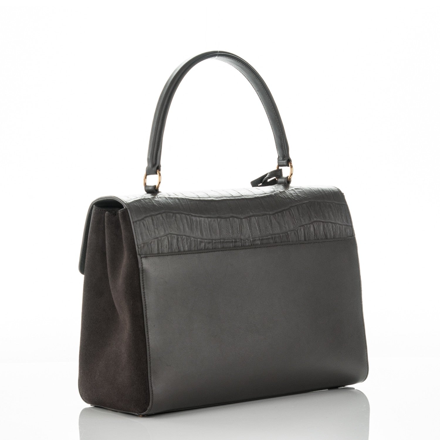 Saint Laurent Calfskin Crocodile Embossed Medium Moujik Top Handle Bag Fog 3 of 7