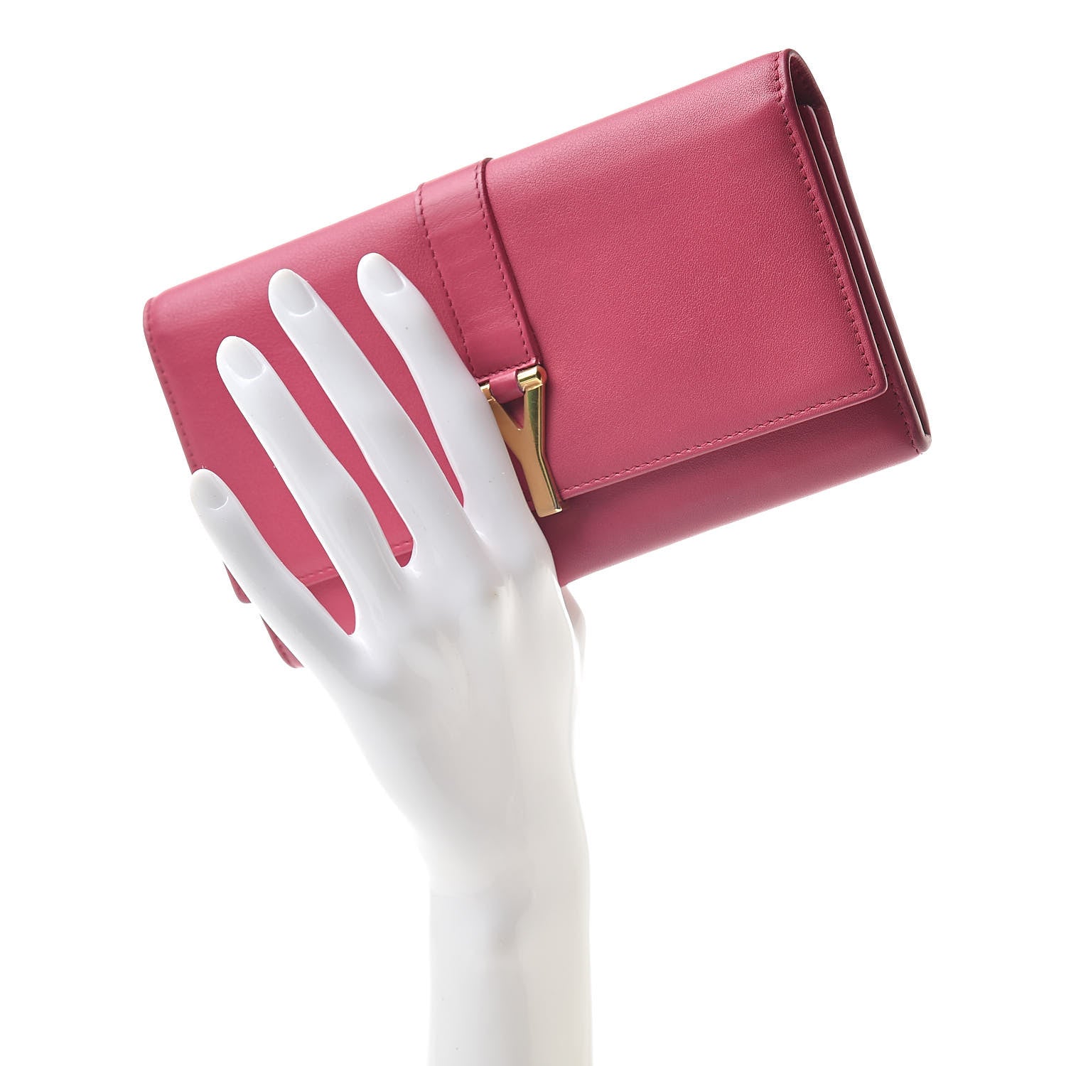 Saint Laurent Calfskin Classic Y Ligne Clutch Fuchsia 2 of 10