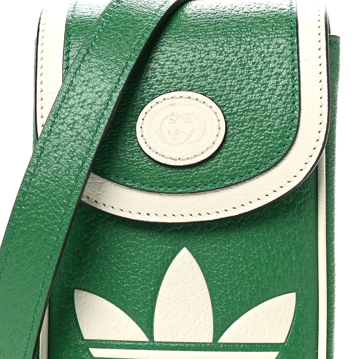 X ADIDAS Textured Dollar Calfskin Trefoil Embossed Phone Crossbody Bag New Shamarock