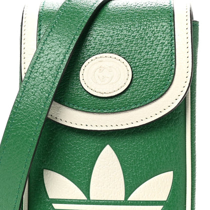 Gucci X ADIDAS Textured Dollar Calfskin Trefoil Embossed Phone Crossbody Bag New Shamarock 8 of 10