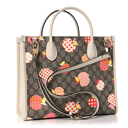 Gucci GG Supreme Monogram Textured Calfskin Les Pommes Small Retro Interlocking G Tote Bag Beige Multicolor Mystic White 3 of 10