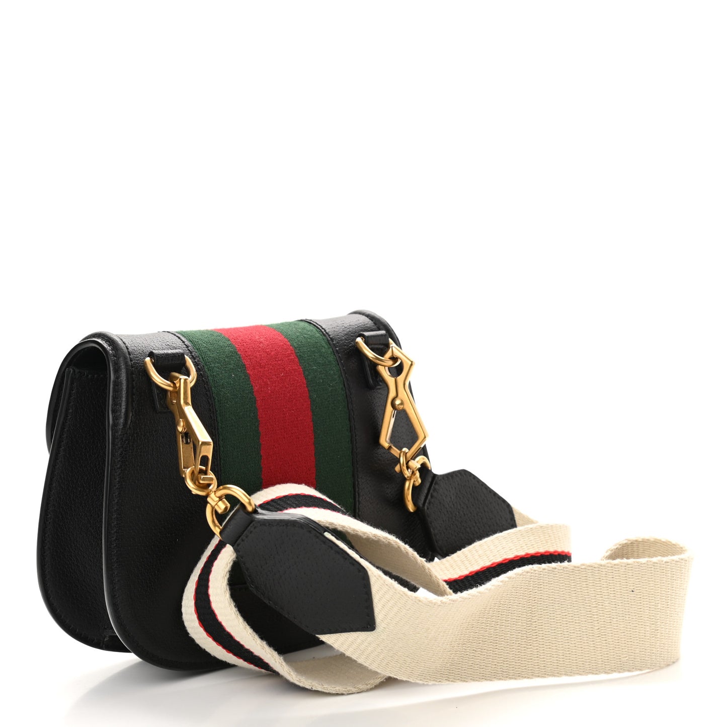 Calfskin Web Crystal Butterfly Stripe Small Totem Shoulder Bag Black