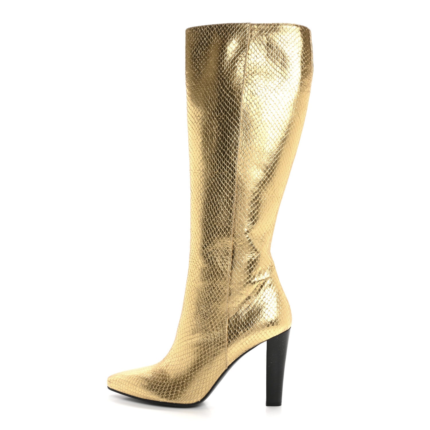 Saint Laurent Metallic Calfskin Python Embossed Knee Boot 40 Gold 1 of 8