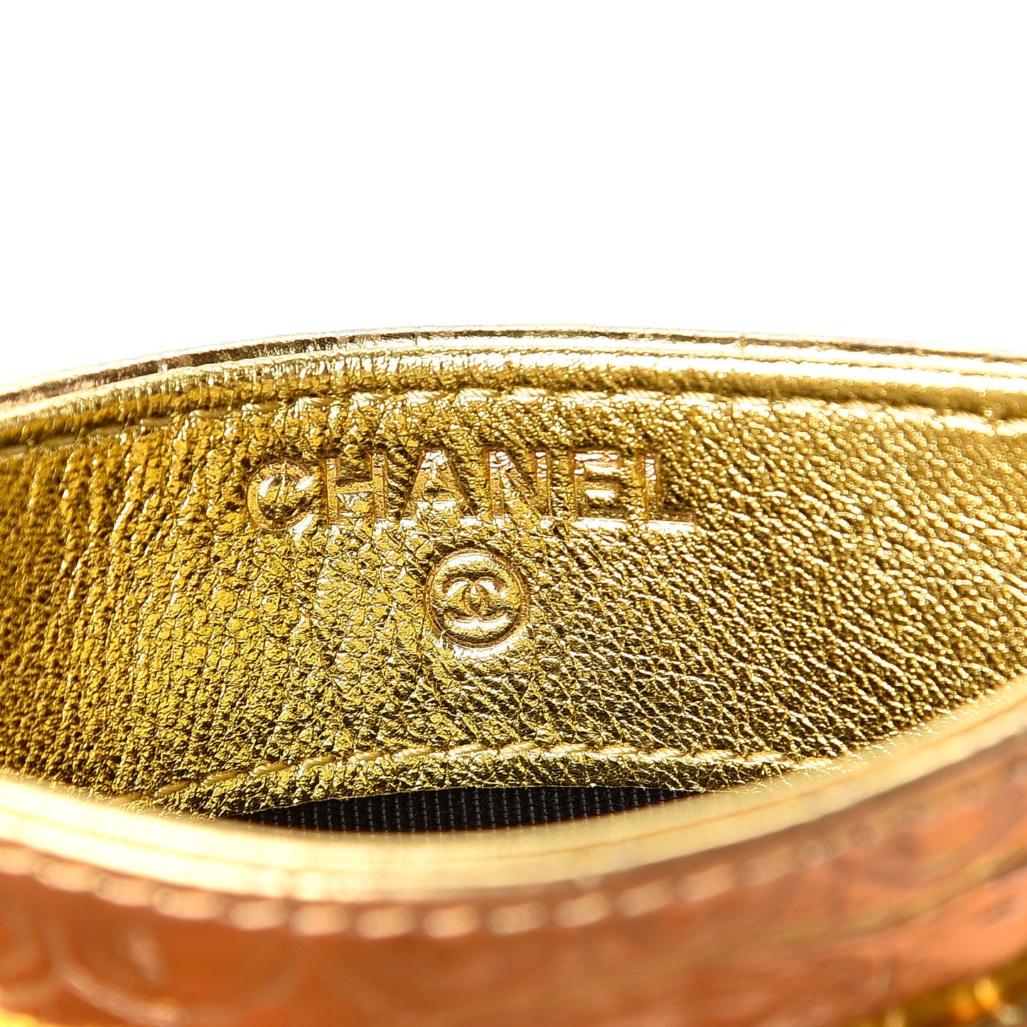Metallic Calfskin Crocodile Embossed Cocodile Card Holder Gold