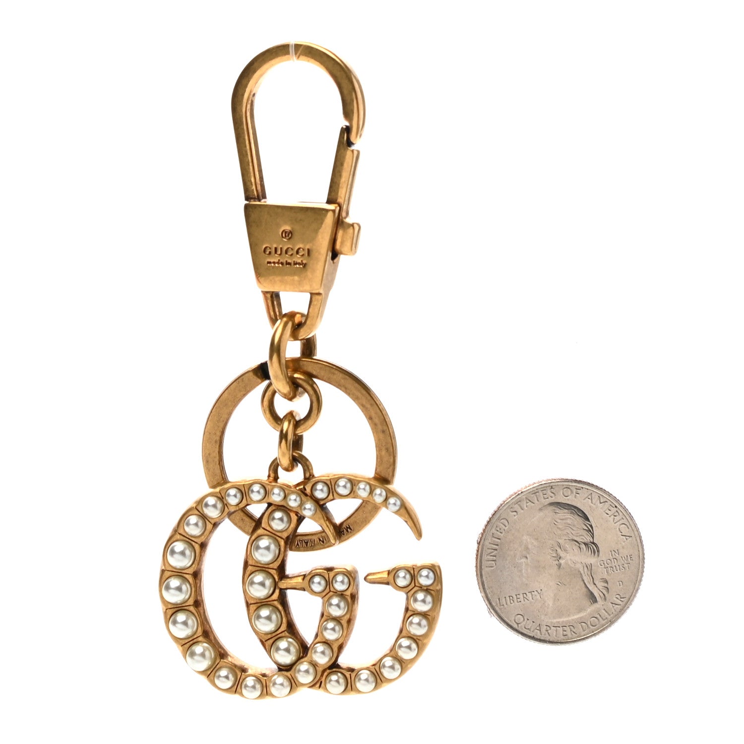 Gucci Pearl Double G Key Chain Gold 2 of 4