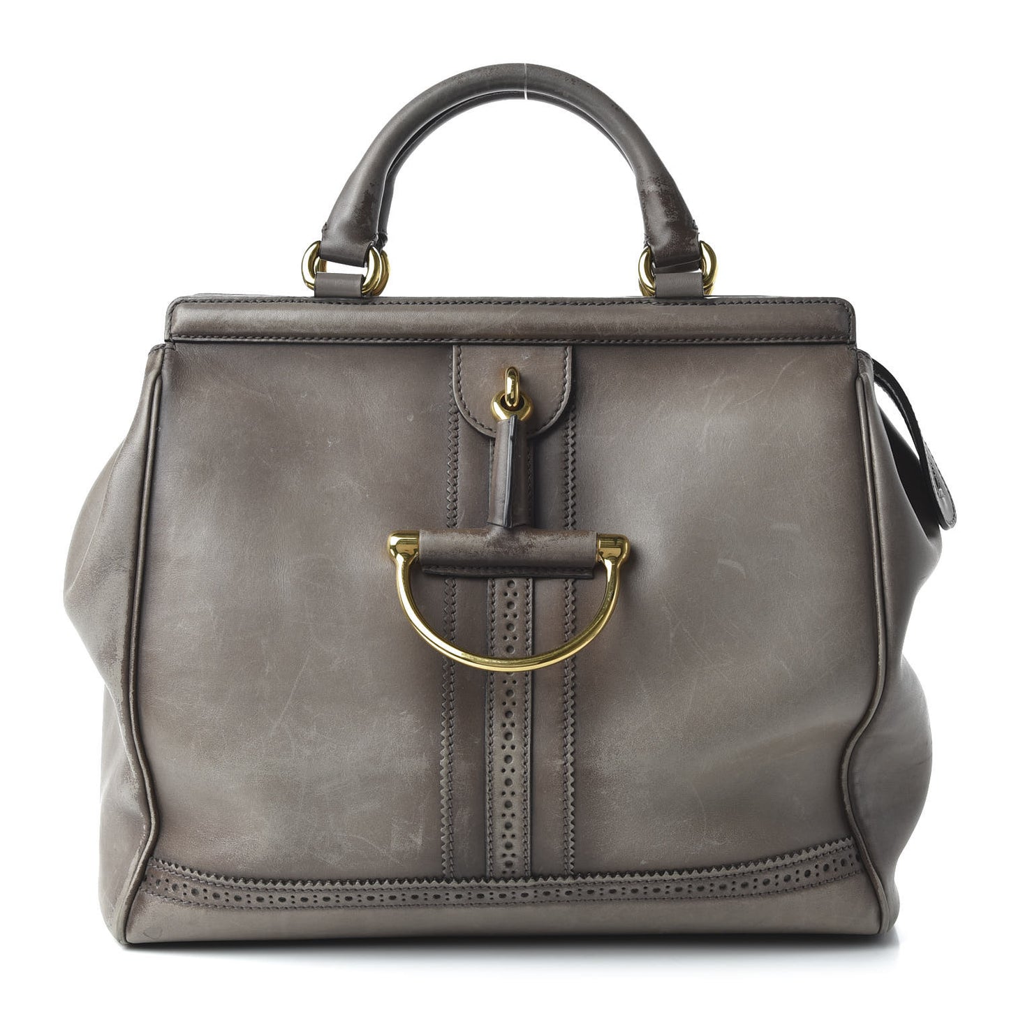 Calfskin Duilio Brogue Top Handle Bag Grey