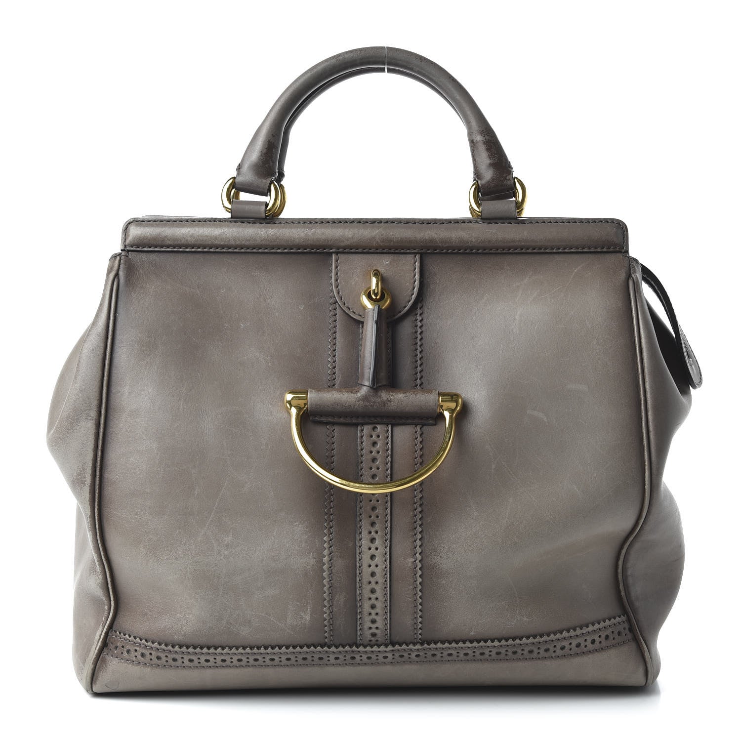 Gucci Calfskin Duilio Brogue Top Handle Bag Grey 1 of 10