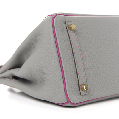 Hermes Togo Horseshoe Birkin 30 Gris Mouette Rose Pourpre 8 of 11