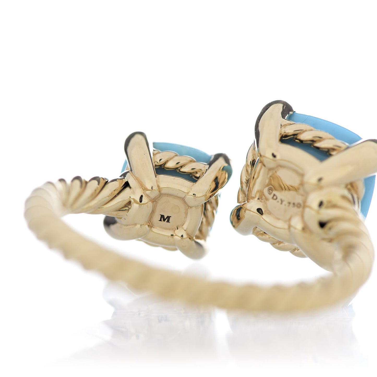 18K Yellow Gold Diamond Turquoise Chatelaine Bypass Ring 55 7.25