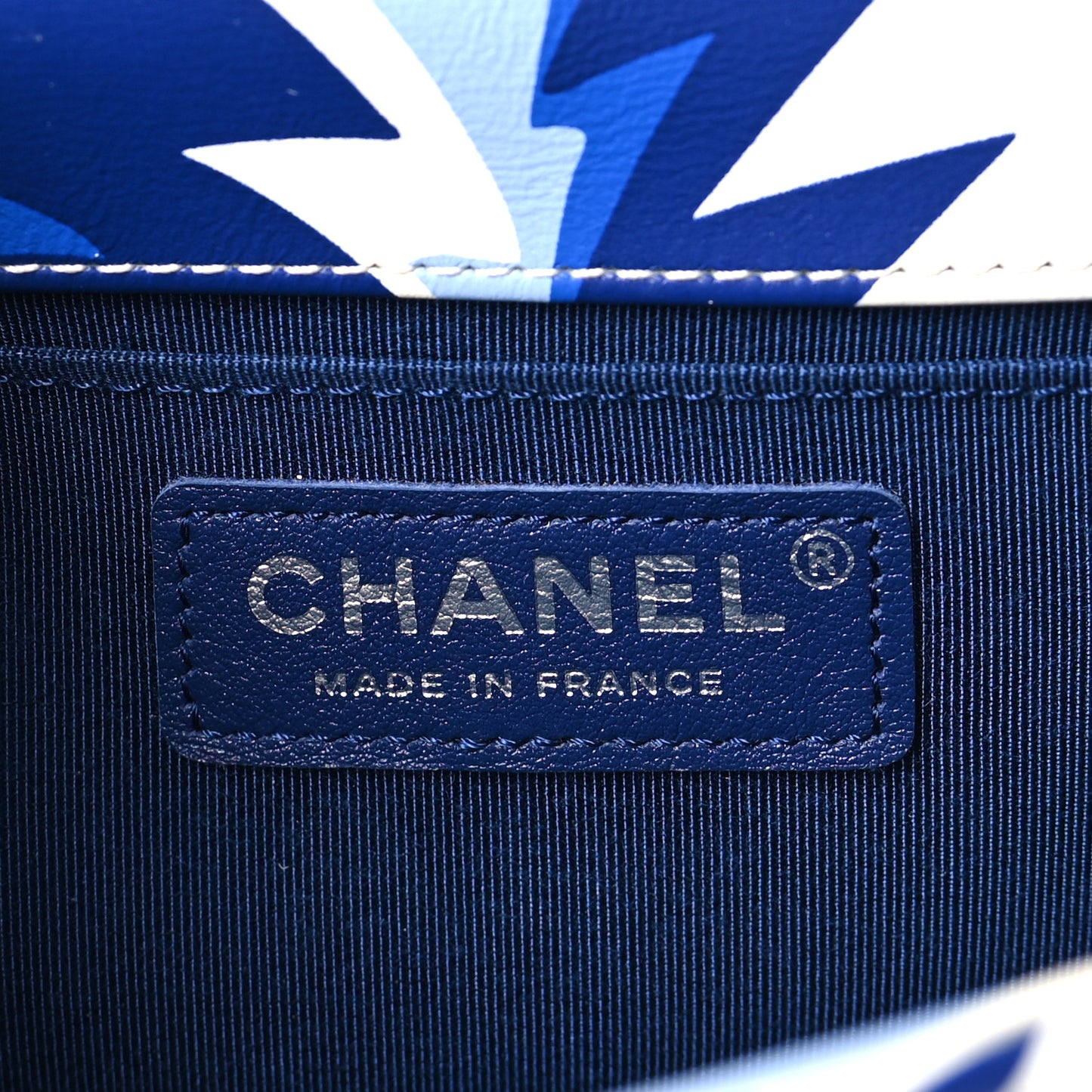 Printed Calfskin Small Boy Flap Blue White