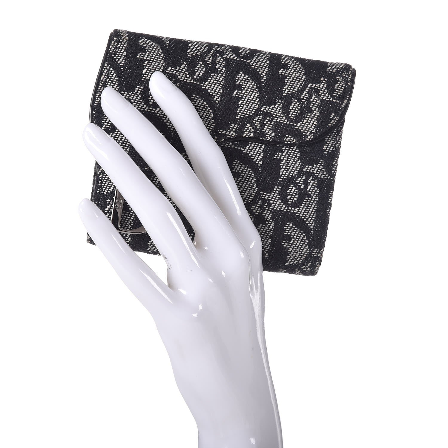 Christian Dior Monogram Compact Saddle Wallet Black 2 of 8