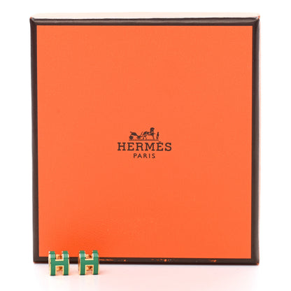 Hermes Gold Lacquered Mini Pop H Earrings Malachite 5 of 5