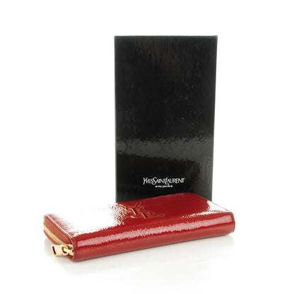 Saint Laurent Textured Patent Calfskin Belle De Jour Zip Around Wallet Red 4 of 7