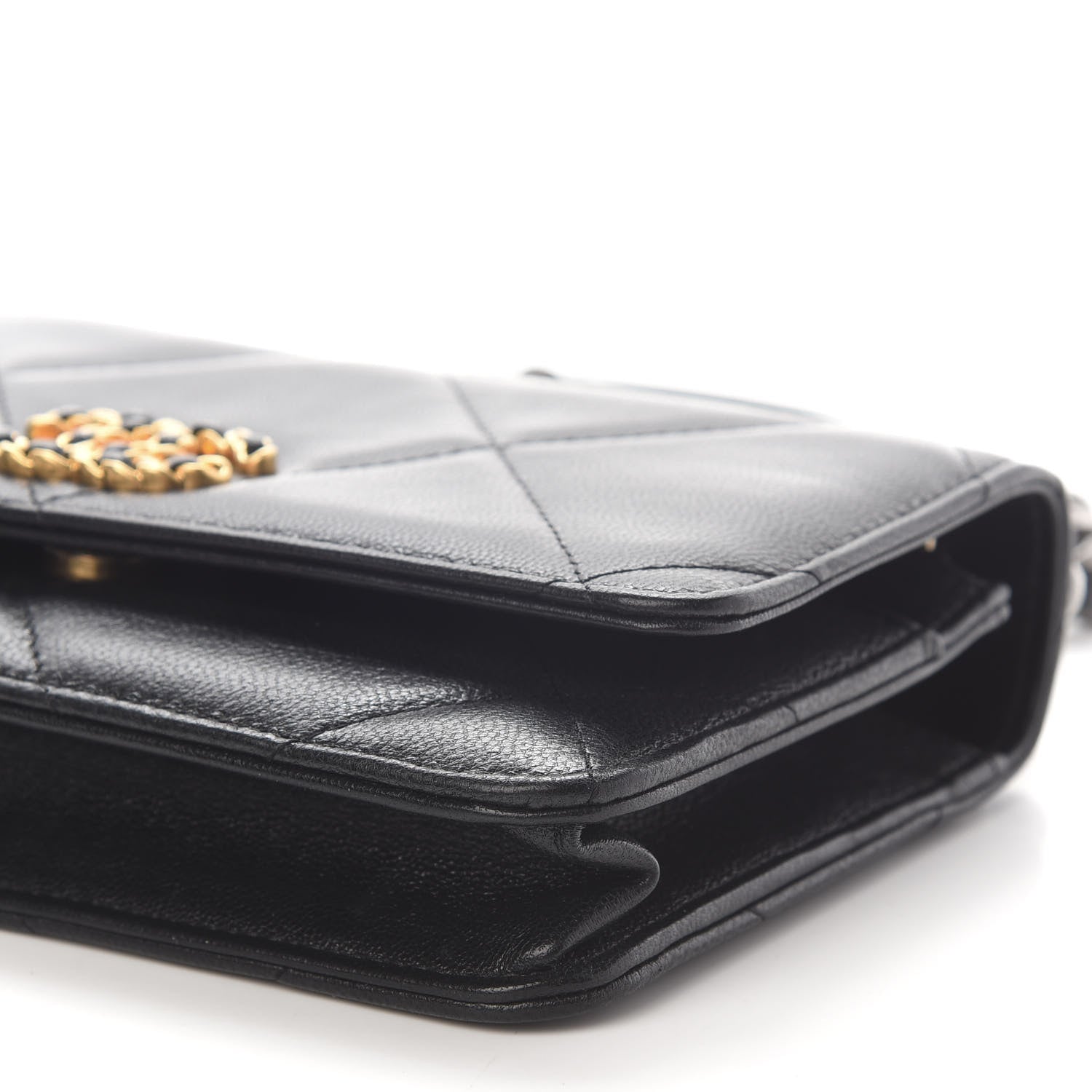 Chanel Shiny Goatskin Quilted Chanel 19 Wallet On Chain WOC Black 10 of 12