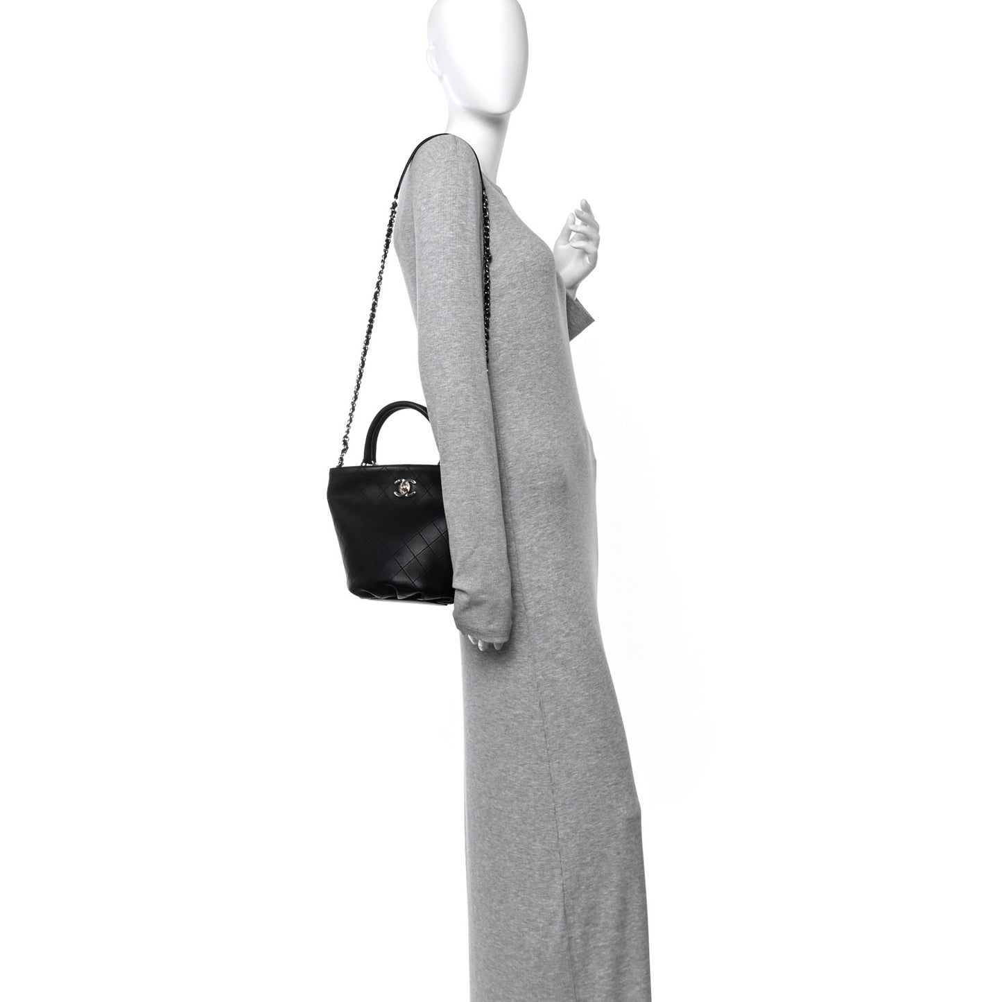 Lambskin Stitched Small Shopping Tote Black