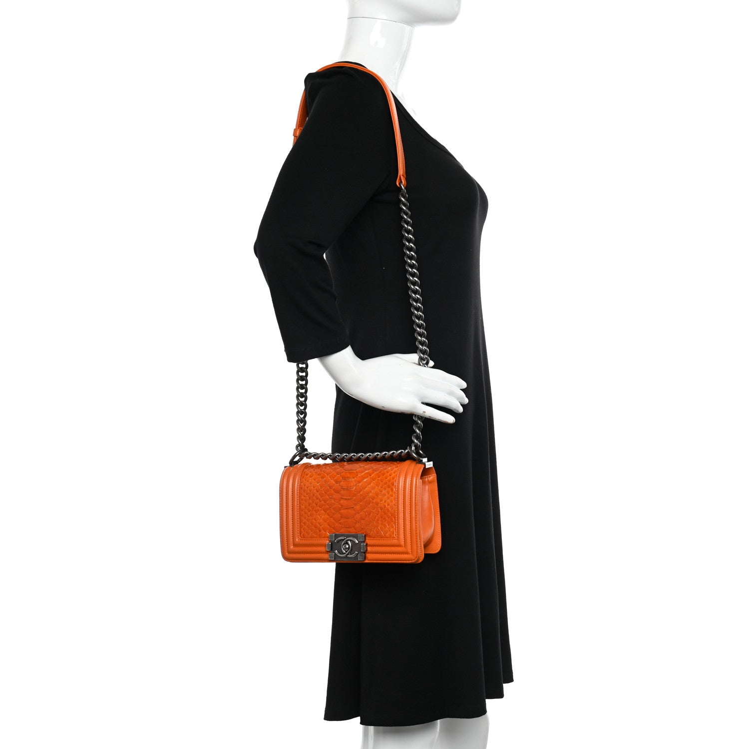 Chanel Snakeskin Small Boy Flap Orange 2 of 11