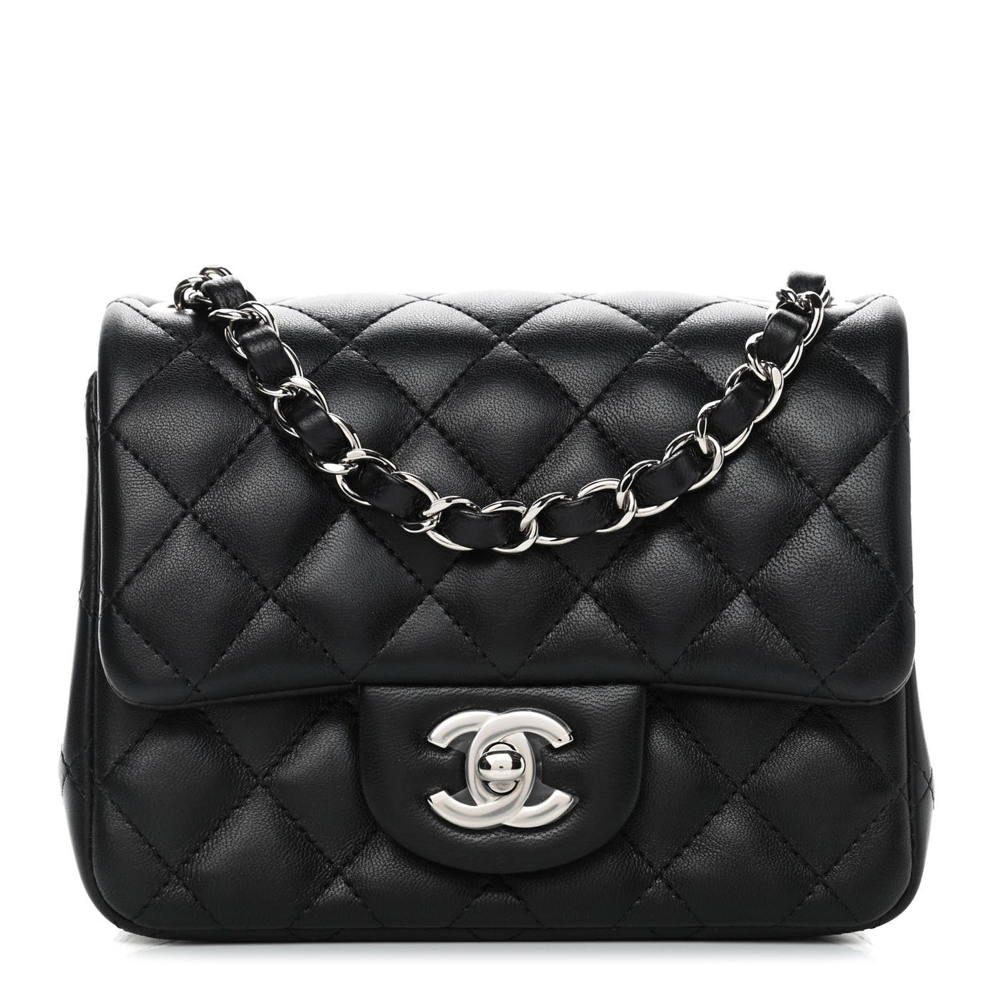 Lambskin Quilted Mini Square Flap Black