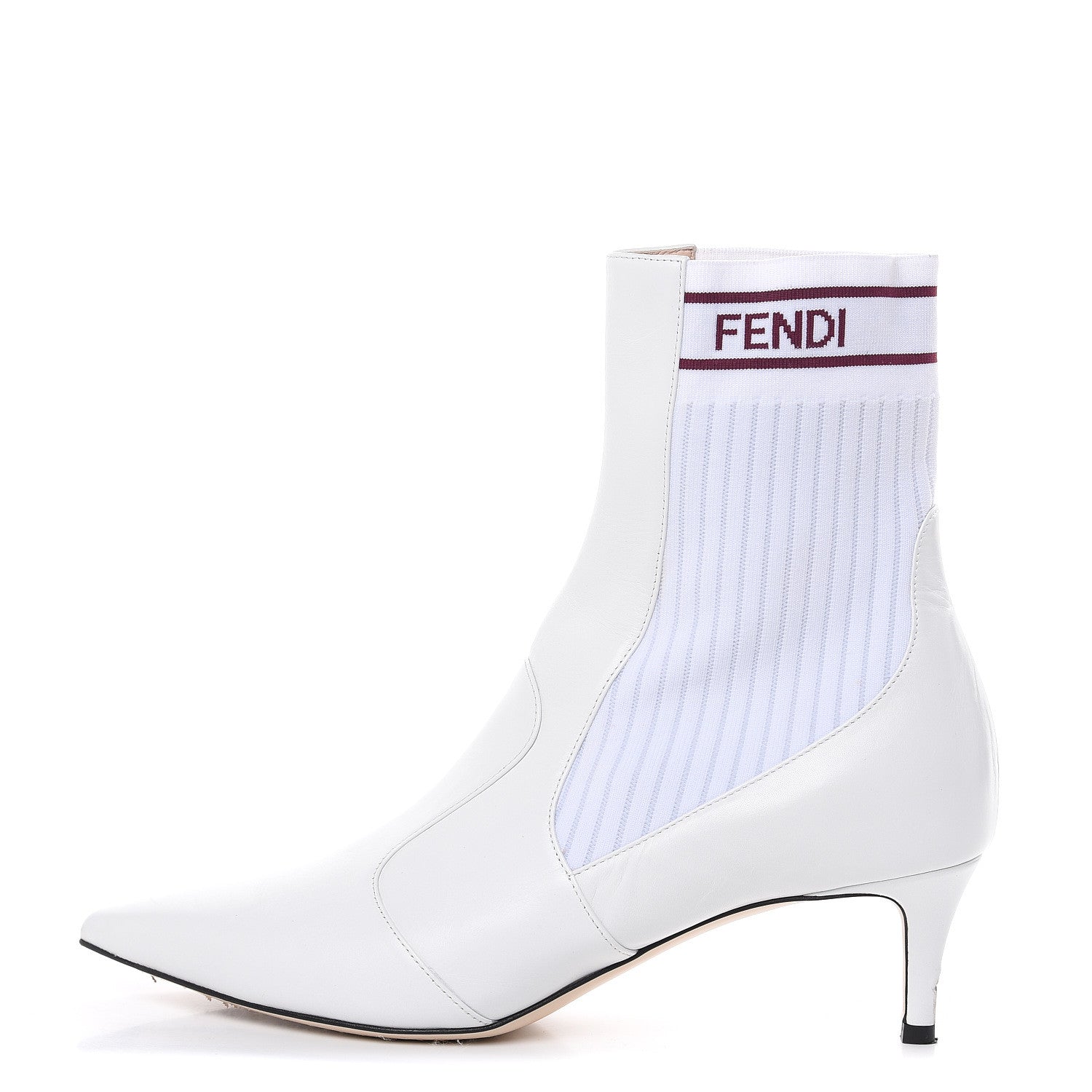 Fendi Vitellino Stretch Fabric Logo Rockoko Low Heel Sock Boots 39 White Bordeaux 1 of 11