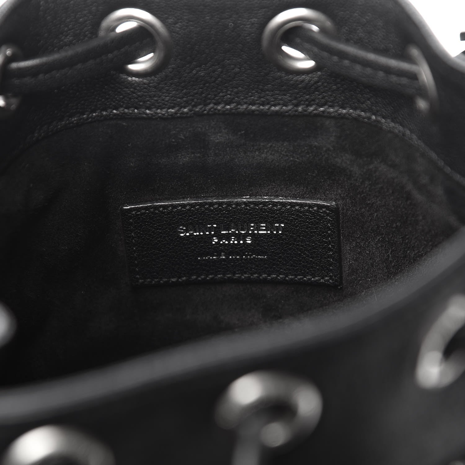 Saint Laurent Calfskin Studded Small Emmanuelle Fringe Bucket Bag Black 7 of 13