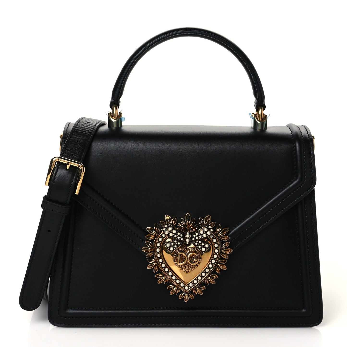 Smooth Calfskin Medium Devotion Envelope Top Handle Bag Black
