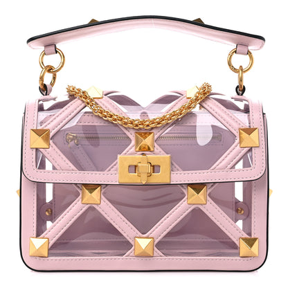 Valentino Garavani PVC Calfskin Medium Roman Stud Shoulder Bag Transparent Rose Quartz 1 of 8