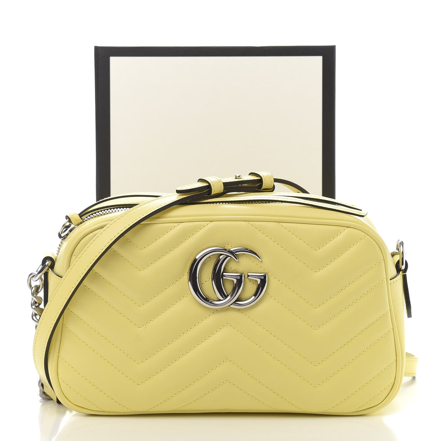 Calfskin Matelasse Small GG Marmont Chain Shoulder Bag Banana