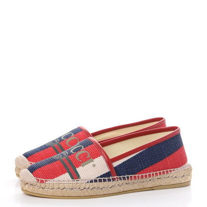 Gucci Canvas Sylvie Stripe Logo Womens Espadrilles 37 Mystic White Hibiscus Red Maritime 3 of 17