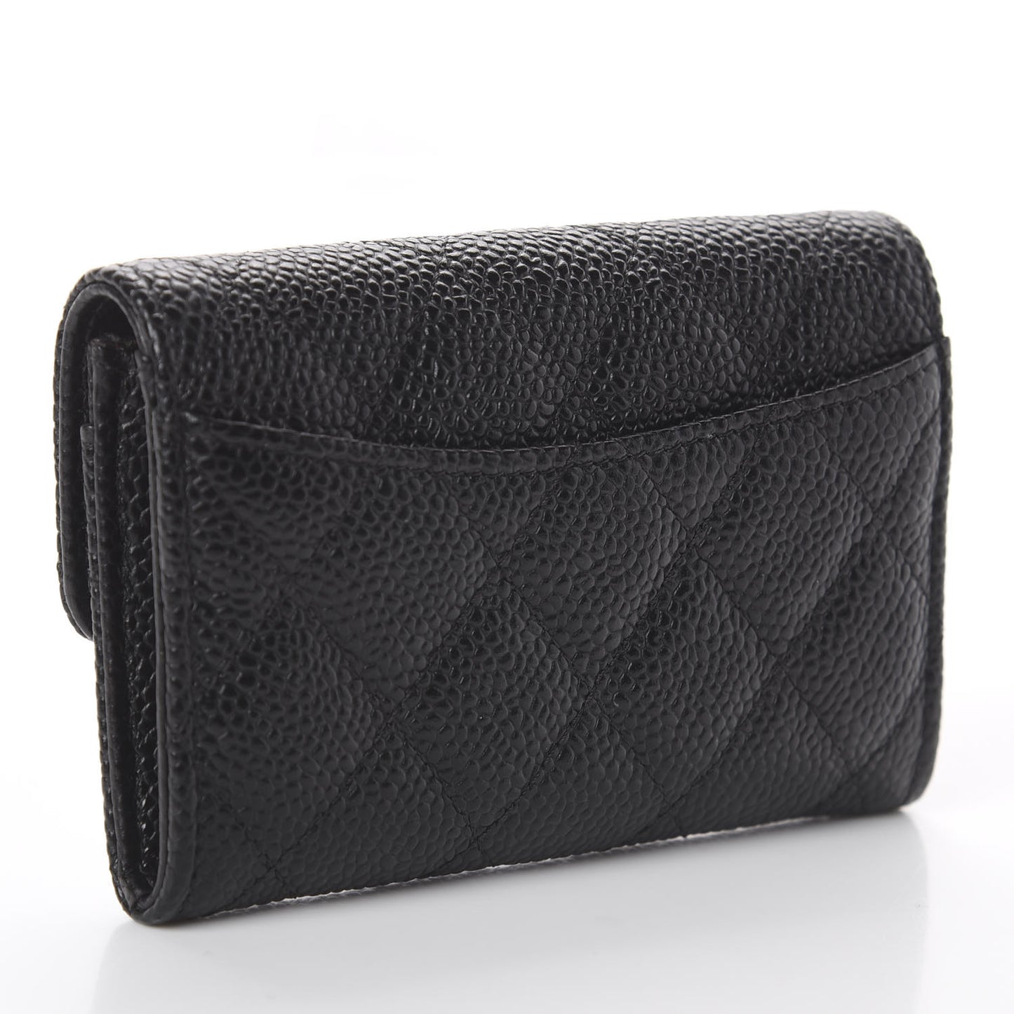 Caviar Quilted Flap Card Holder Wallet Black