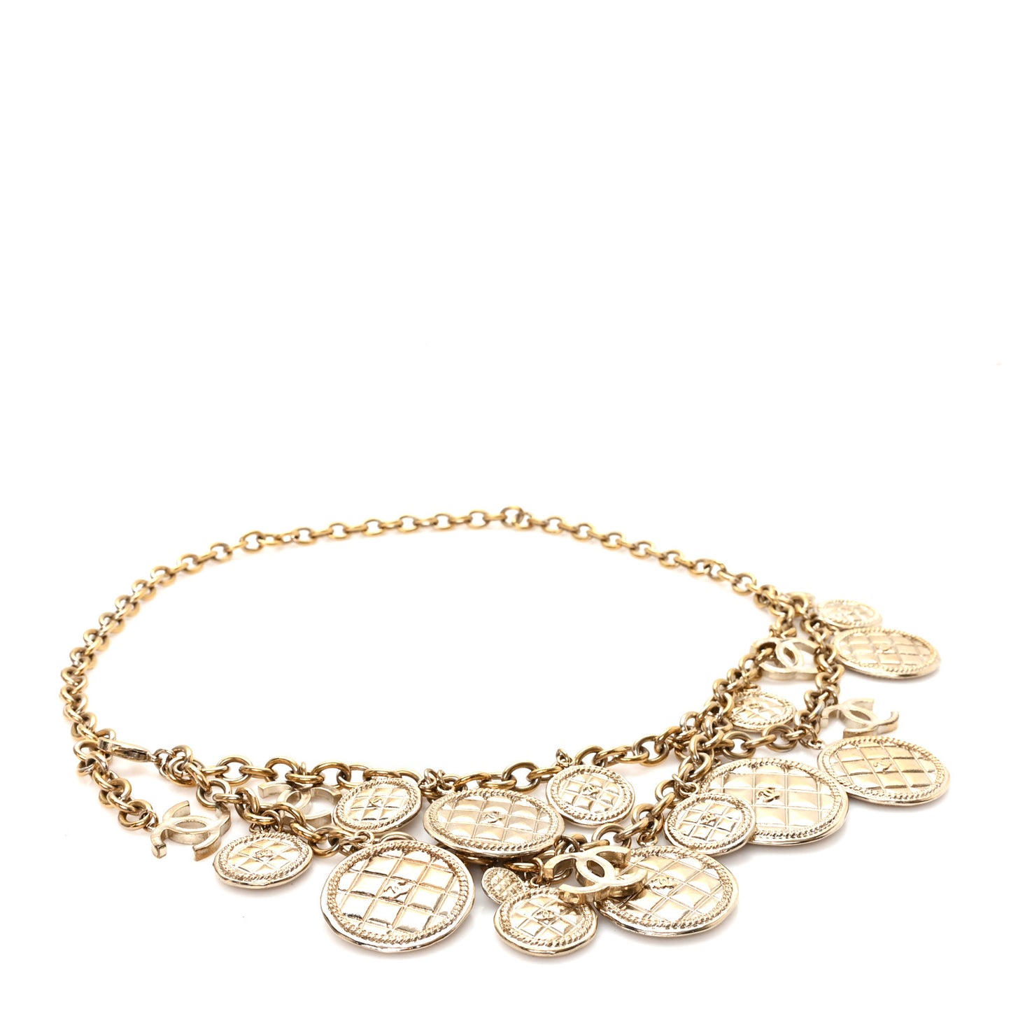 Chain Quilted CC Medallion Multi Chain Belt 75 Gold
