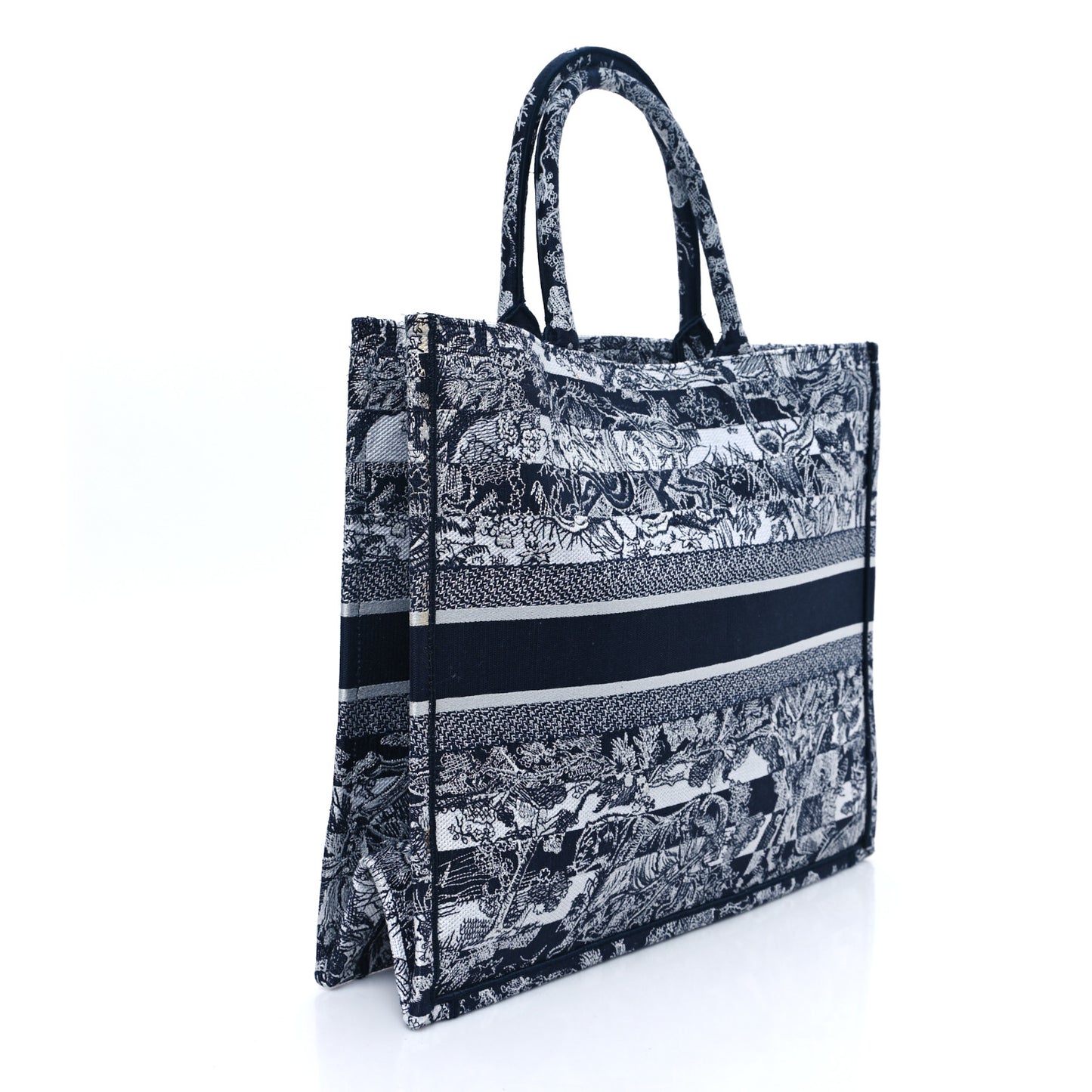 Canvas Embroidered Large Dioriviera Reverse Striped Toile De Jouy Book Tote Blue White