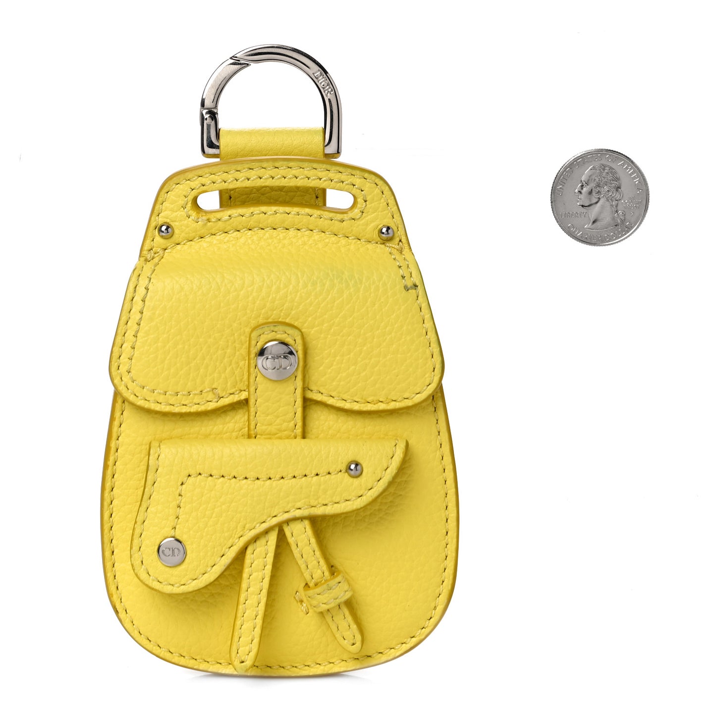 Grained Calfskin Saddle Bag Key Ring Jaune