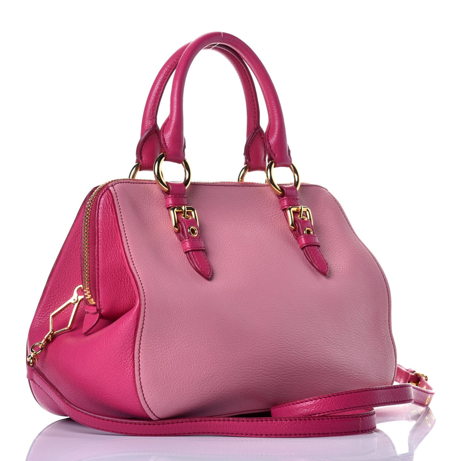 Miu Miu Goatskin Madras Bi-Color Bowling Bag Rosa Peonia 4 of 9