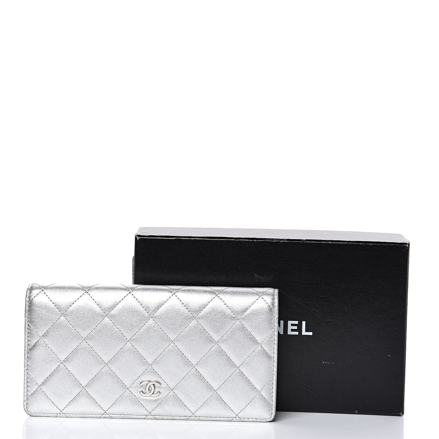 Chanel Metallic Calfskin Quilted Yen Wallet Dark Silver 13 of 13