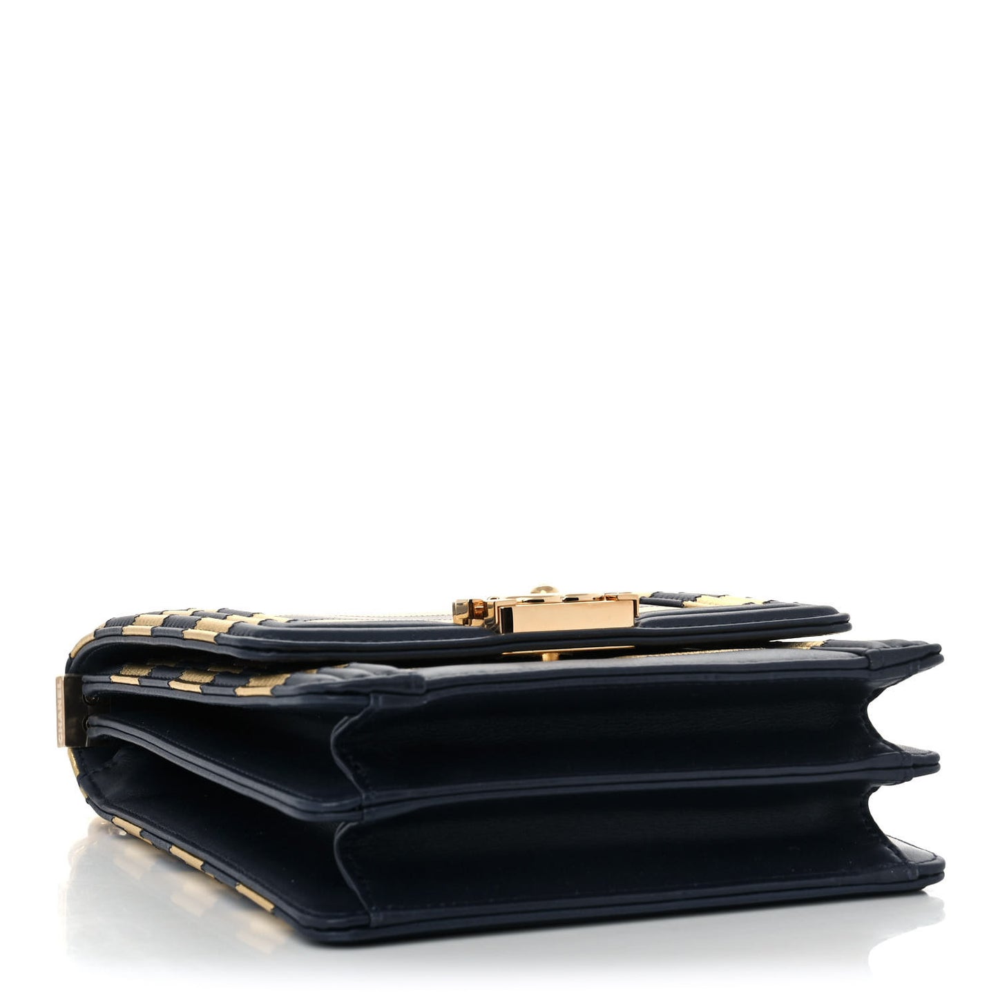 Metallic Lambskin Striped North South Boy Flap Navy Gold