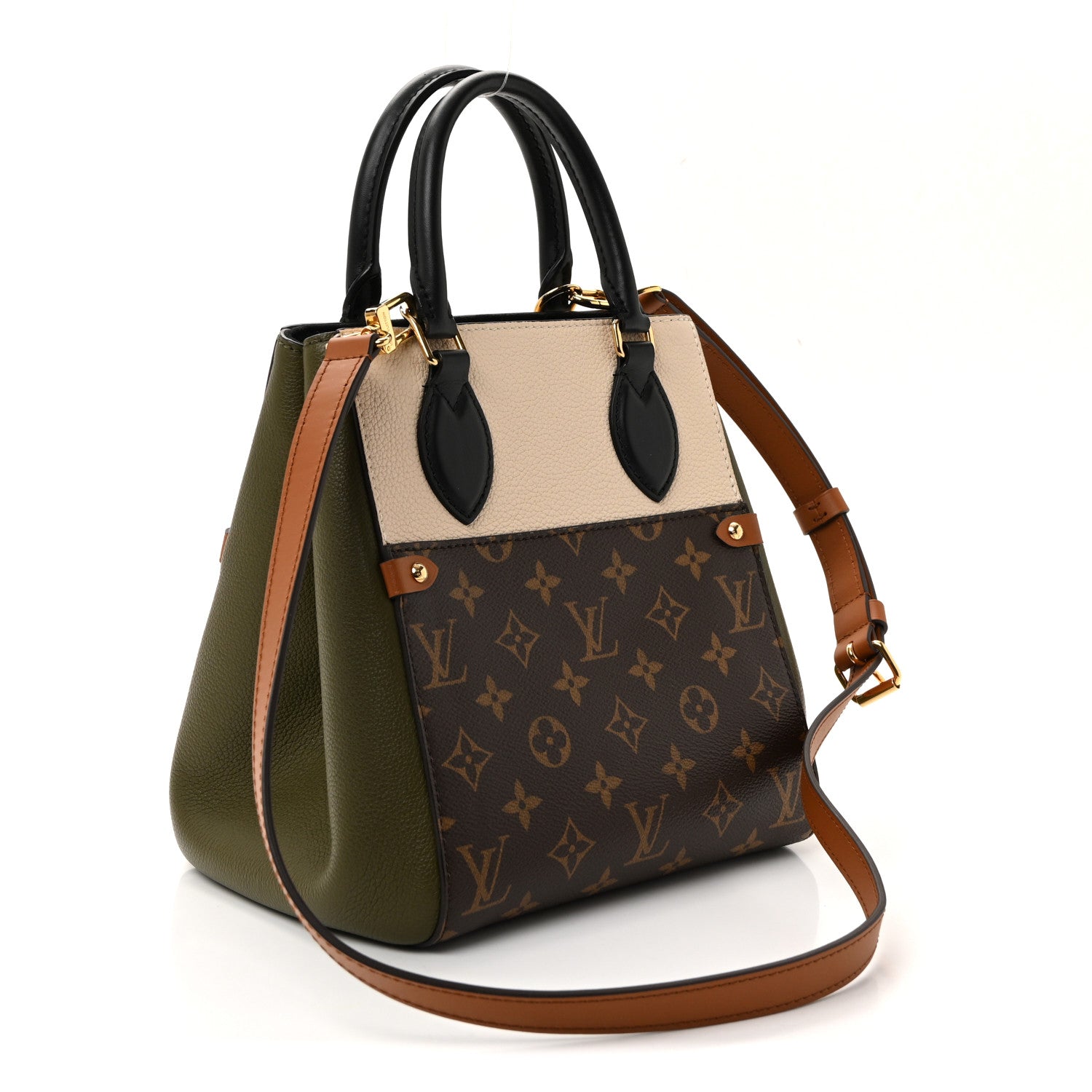 Louis Vuitton ミュール ベージュ/ブラック Louis Vuitton Calfskin Monogram Fold Tote PM Cream Khaki Black