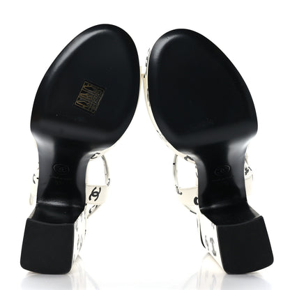 Chanel Printed Lambskin CC Platform Sandals 37.5 White Black 5 of 8