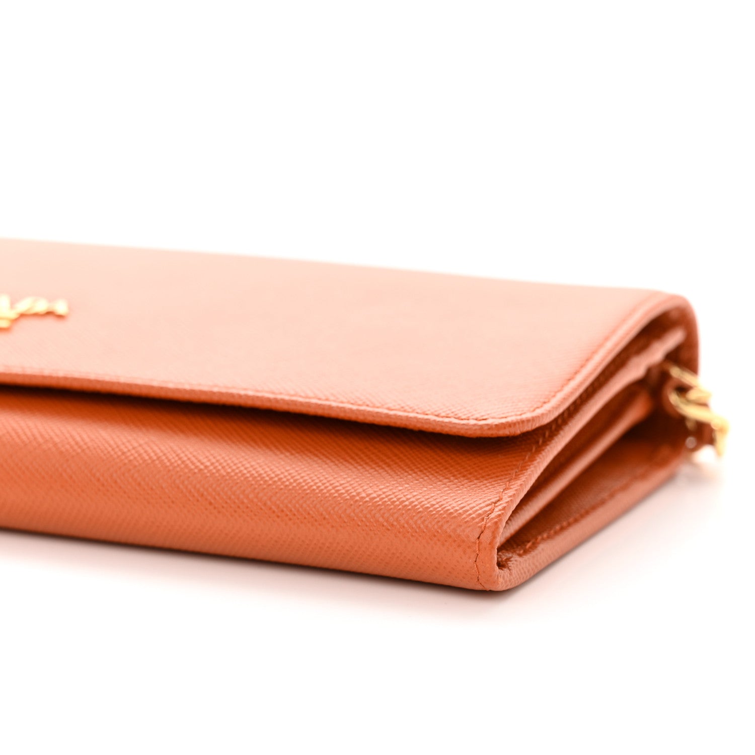Prada Saffiano Metal Oro Chain Wallet Papaya 9 of 13