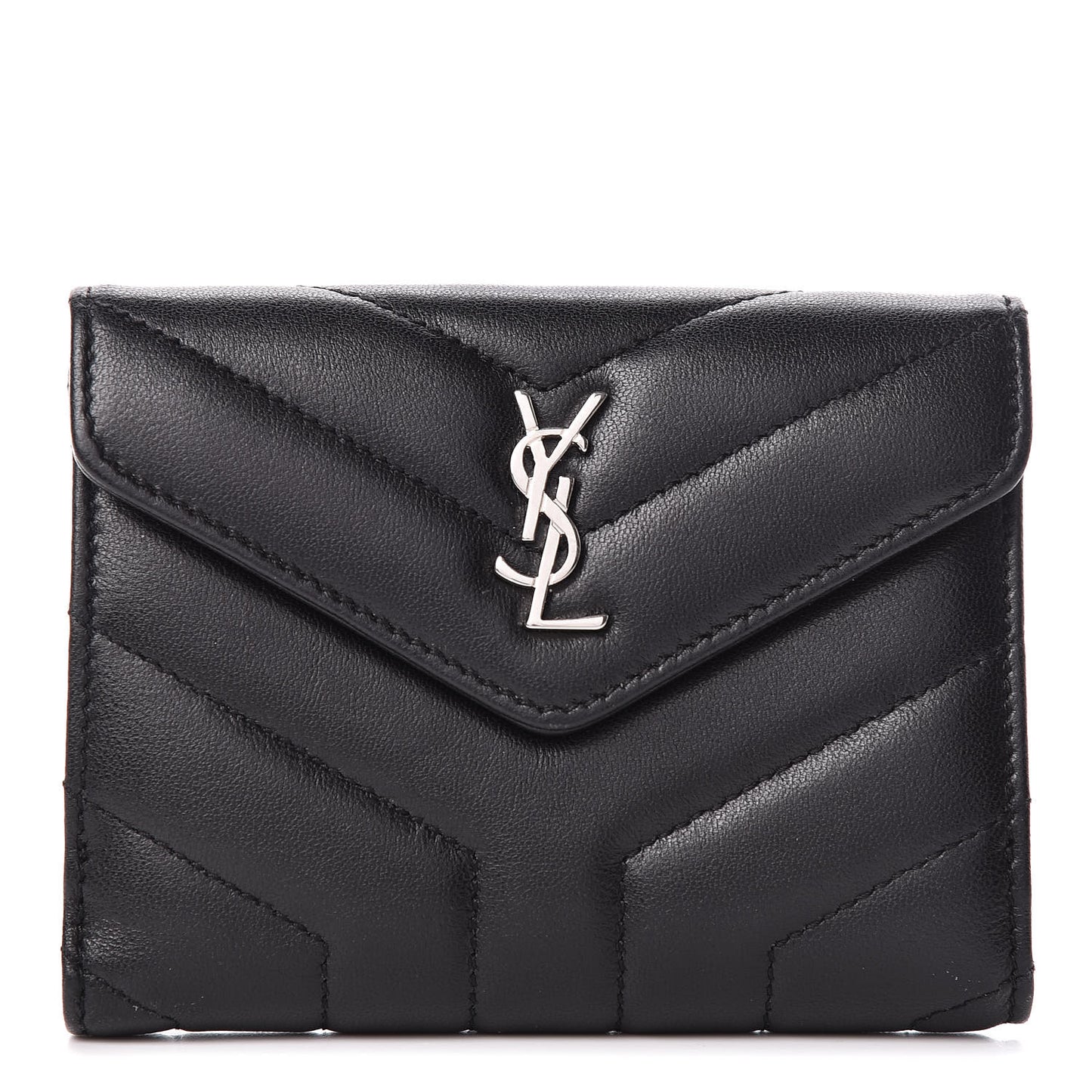 Lambskin Y Quilted Monogram Compact Loulou Wallet Black