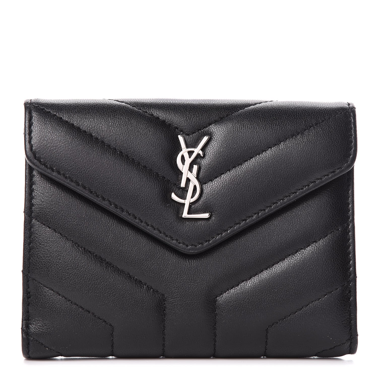 Saint Laurent Lambskin Y Quilted Monogram Compact Loulou Wallet Black 1 of 7
