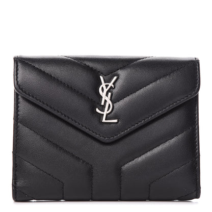Saint Laurent Lambskin Y Quilted Monogram Compact Loulou Wallet Black 1 of 7
