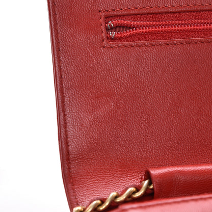 Chanel Lambskin Quilted Boy Wallet On Chain WOC Red 13 of 18