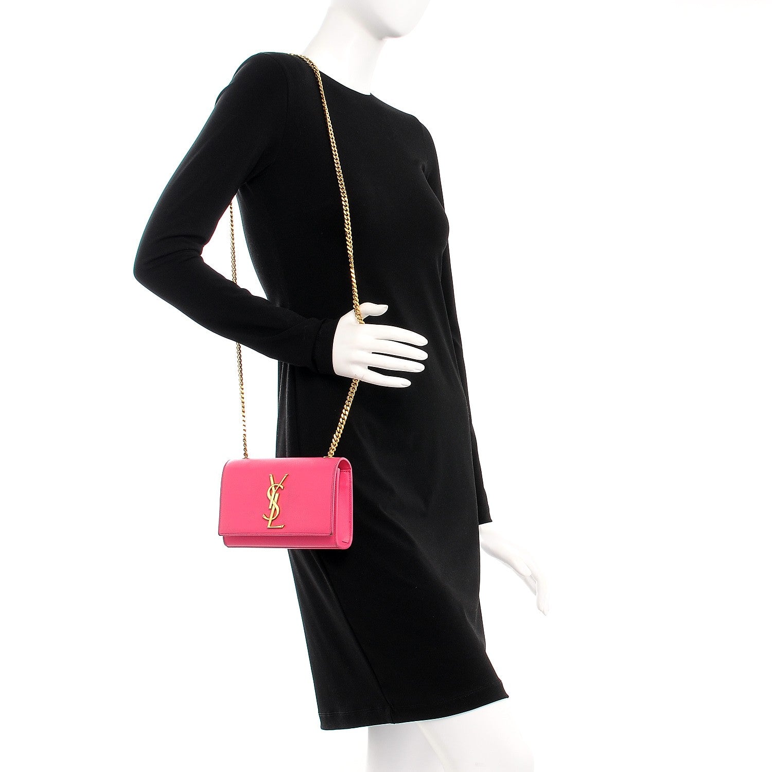 Saint Laurent Grain De Poudre Small Monogram Kate Satchel Fuchsia 2 of 9