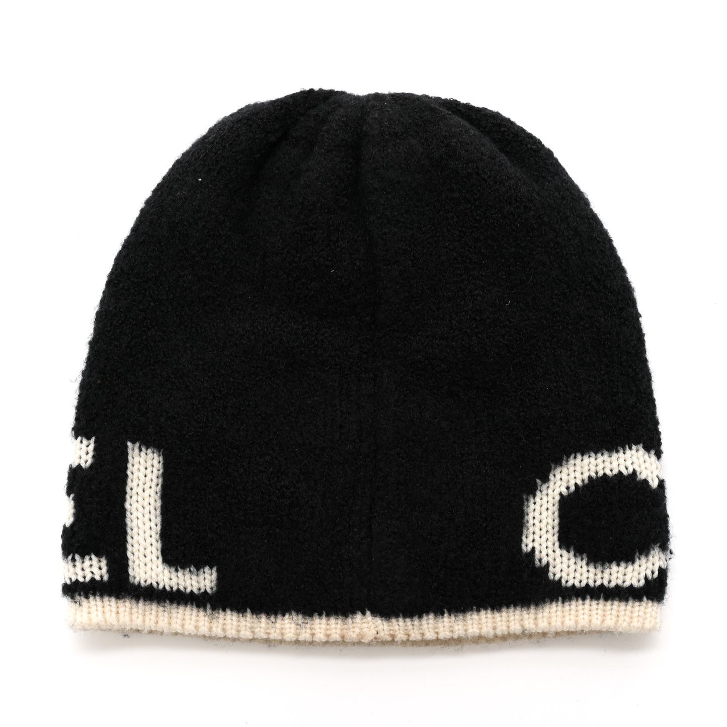 Cashmere Wool Silk Blend Logo Beanie Hat Black White