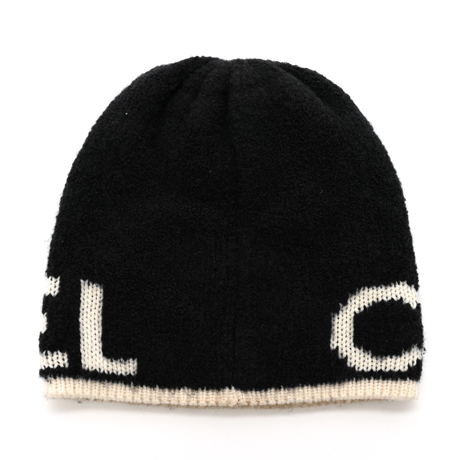 Chanel Cashmere Wool Silk Blend Logo Beanie Hat Black White 3 of 5