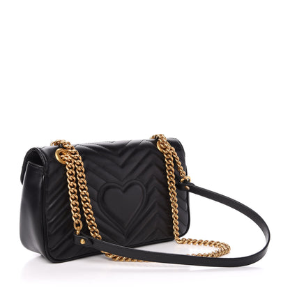 Gucci Calfskin Matelasse Small GG Marmont Shoulder Bag Black 3 of 13
