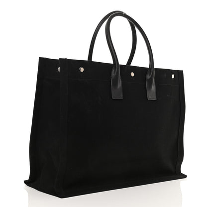 Saint Laurent Linen Calfskin Rive Gauche Tote Black 4 of 13