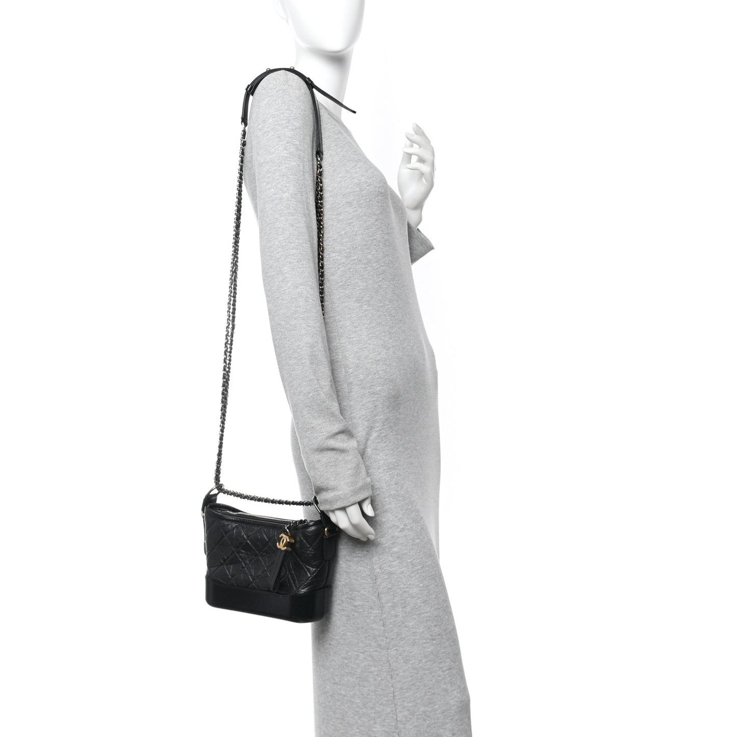 Aged Calfskin Quilted Small Gabrielle Hobo Black
