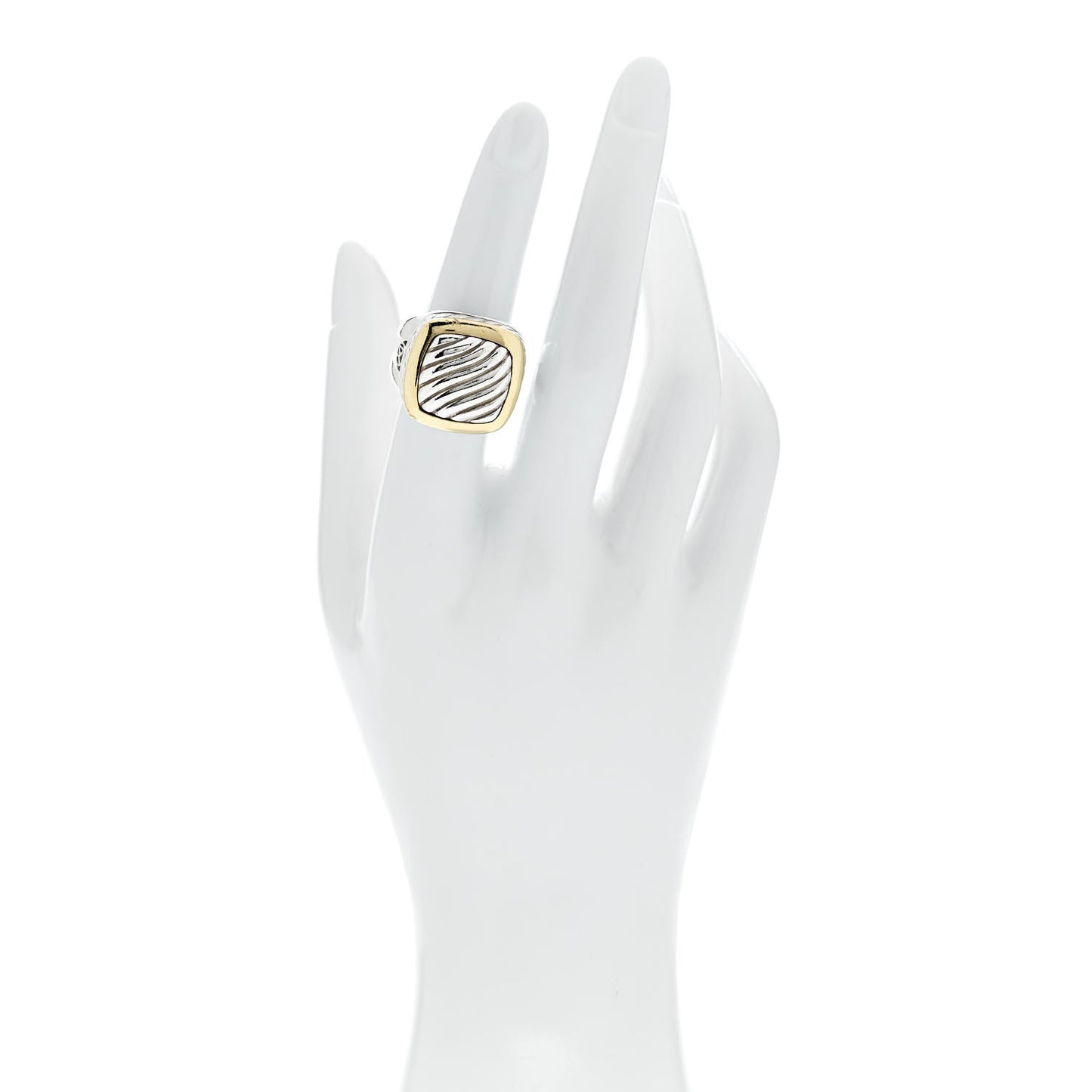 Sterling Silver 18K Yellow Gold Square Sculpted Cable Ring 52 6