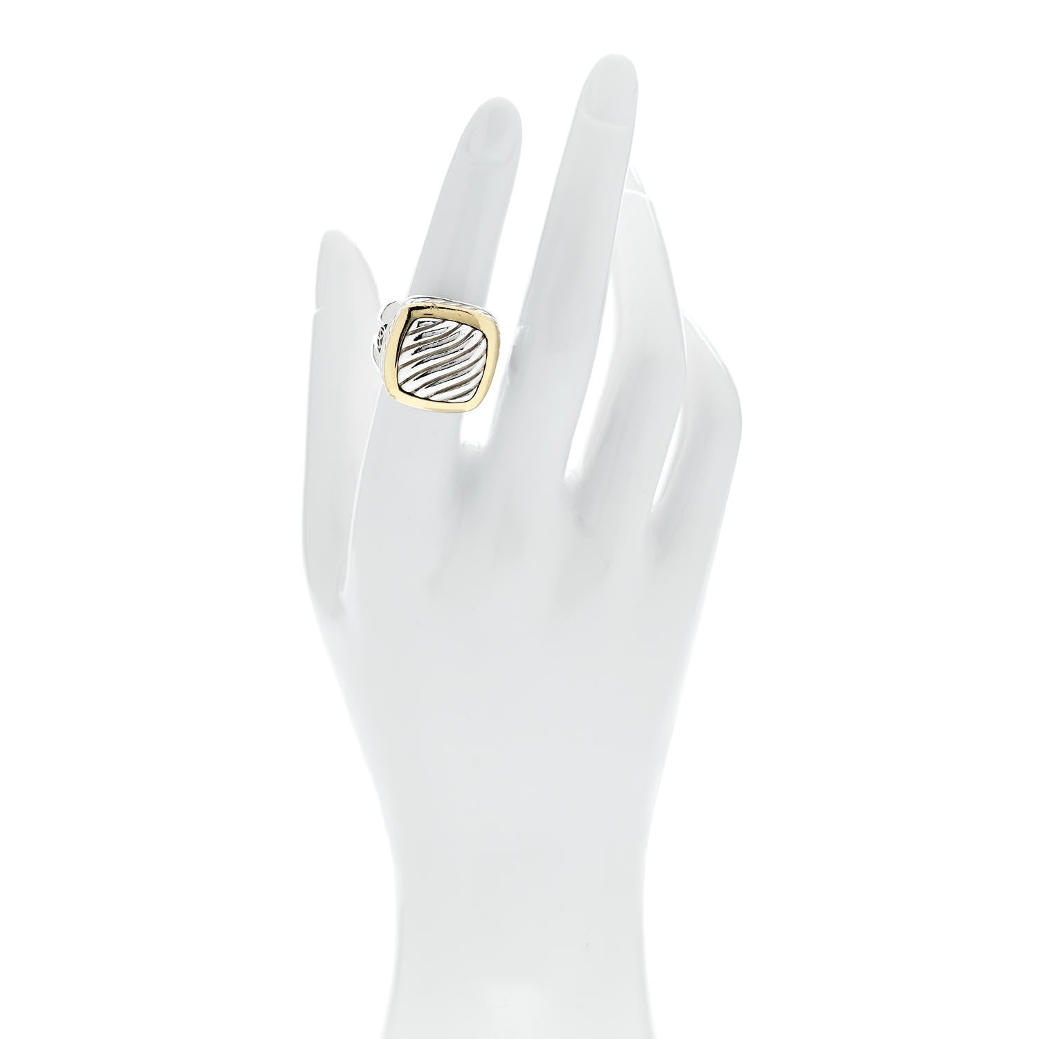 David Yurman Sterling Silver 18K Yellow Gold Square Sculpted Cable Ring 52 6 2 of 8